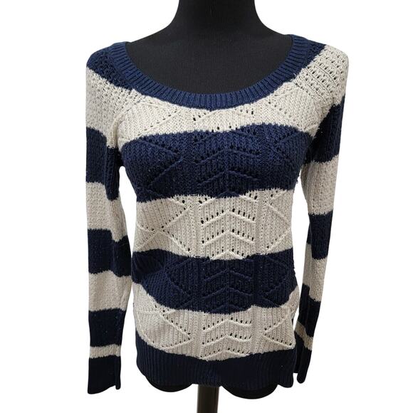 SO Y2K Open Knit Medium Striped Metallic Sweater Nautical 90s Boho Chic Comfort - Picture 1 of 8